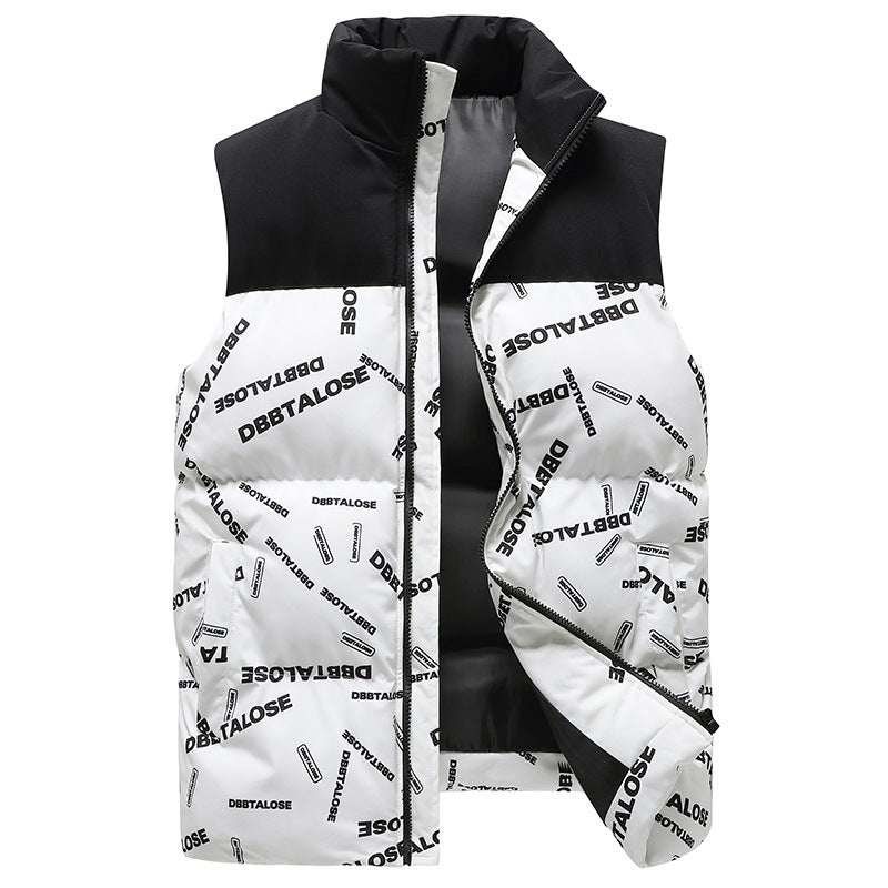 Herren Urban gesteppte Puffer‑Weste mit hohem Kragen, Kontrast-Schulterpartie und Allover‑Logodruck Echoarchiv