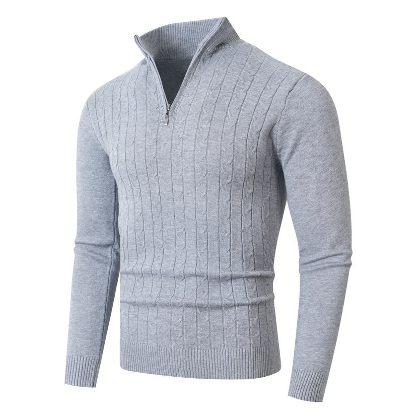 Herren Strickpullover mit halbem Reißverschluss und strukturiertem Design Echoarchiv