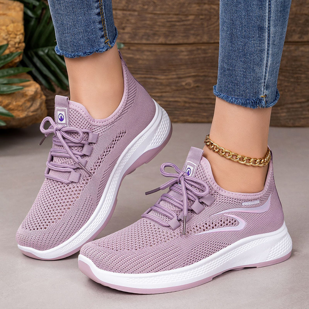 Damen nan atmungsaktiver Strick-Freizeitsneaker mit elastischer Schnürung und stoßabsorbierender Keilsohle Echo Archiv