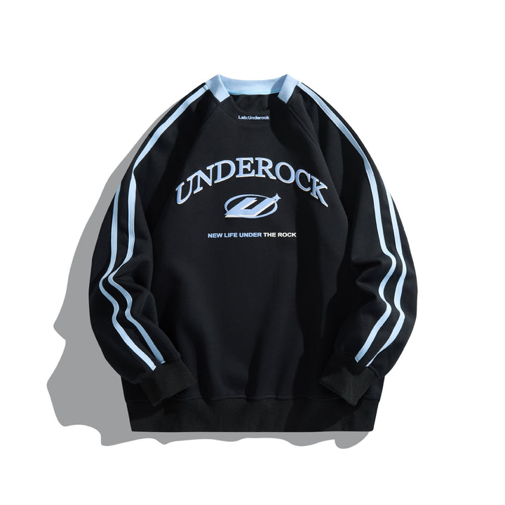 Unisex Oversize Rundhals-Sweatshirt mit Kontraststreifen und großem Logoprint Echoarchiv