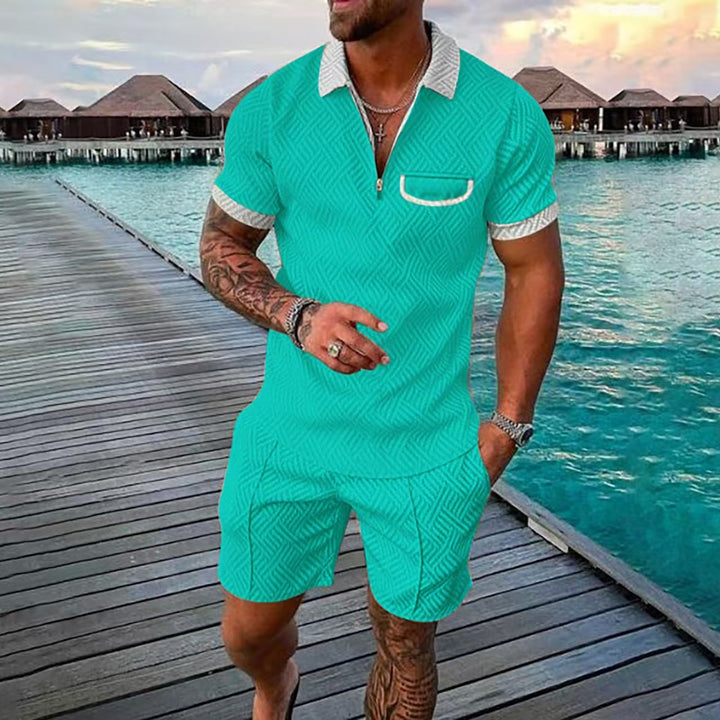 Herren Kurzarm-Outfit mit modischer Reißverschlussöffnung und praktischen Taschen Echoarchiv