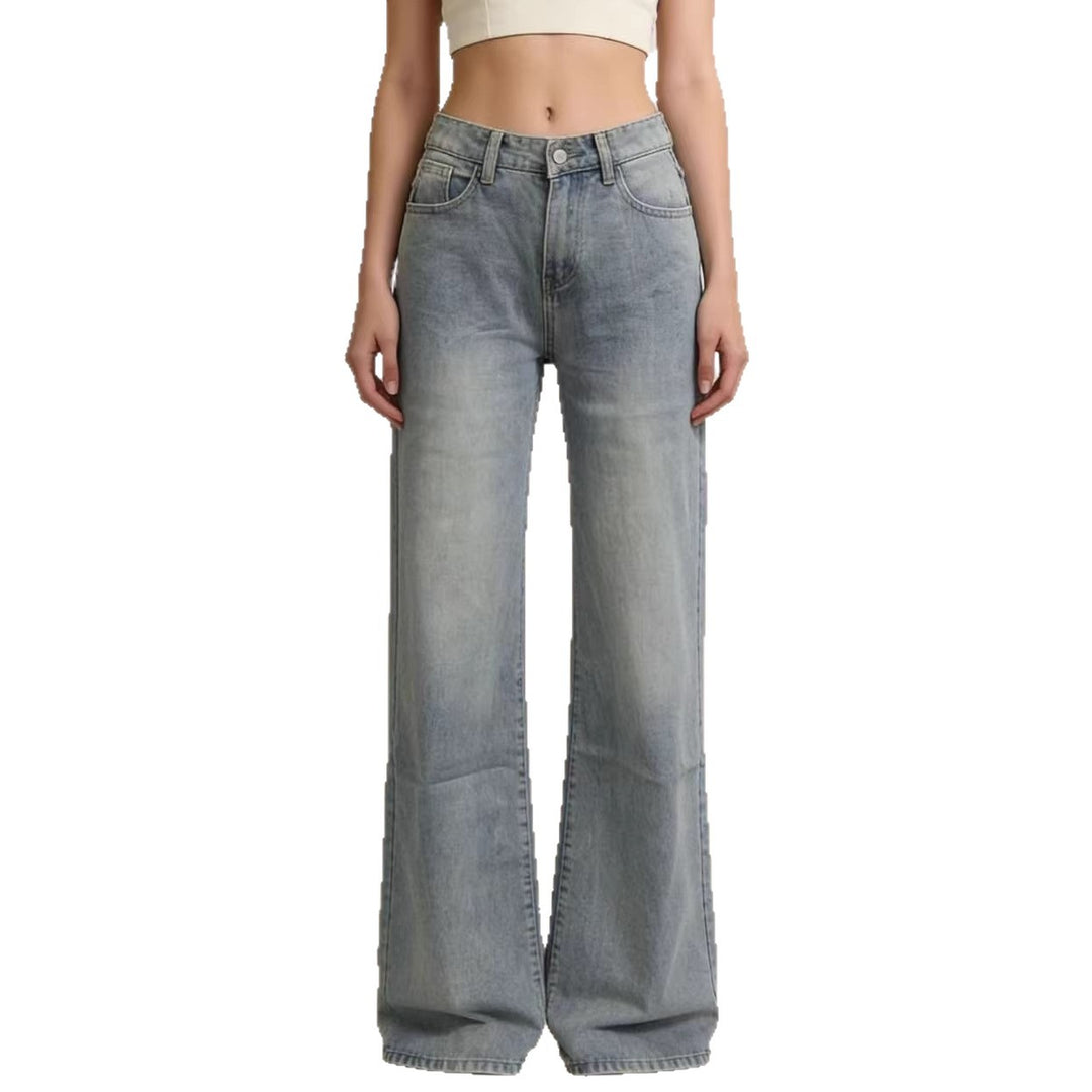 Damen weite Denim-Hose mit Vintage-Waschung und hoch geschnittenem Bund Echo Archiv