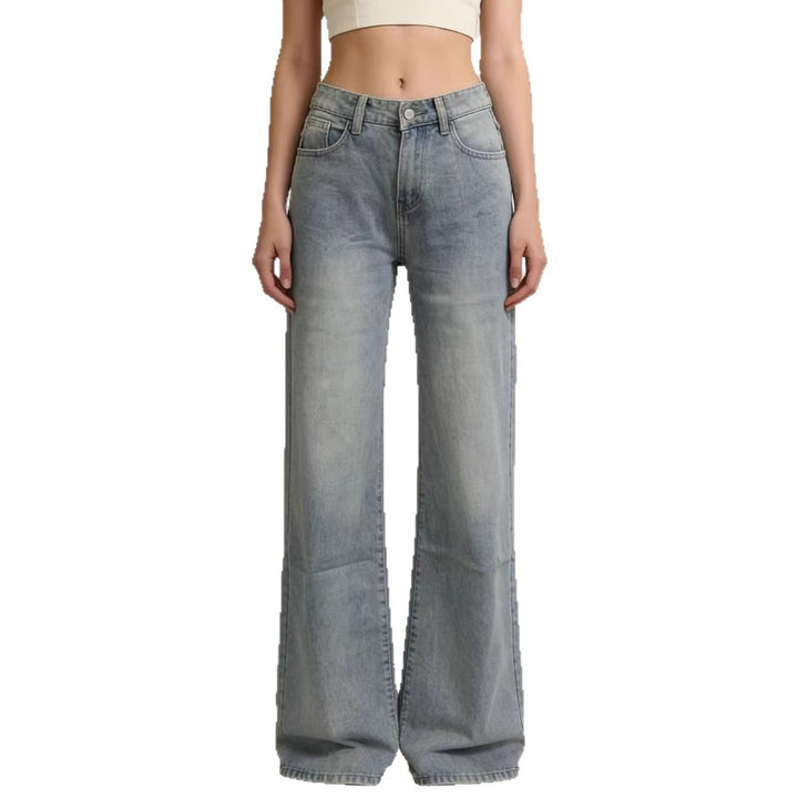 Damen weite Denim-Hose mit Vintage-Waschung und hoch geschnittenem Bund Echo Archiv