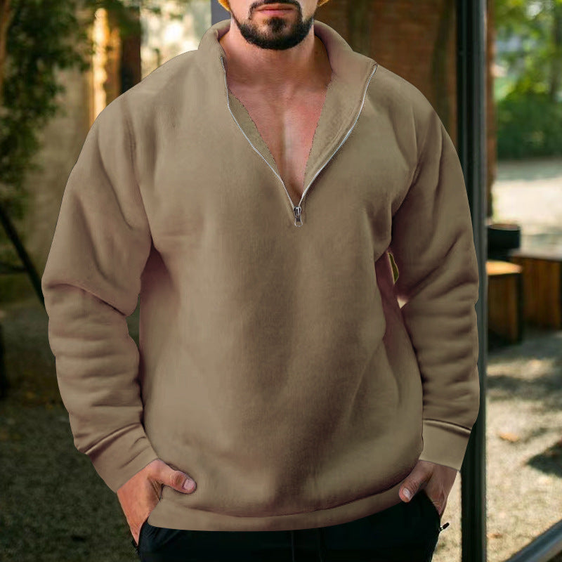 Herren bequemer Stehkragen Pullover mit kurzer Reißverschlussöffnung Echoarchiv