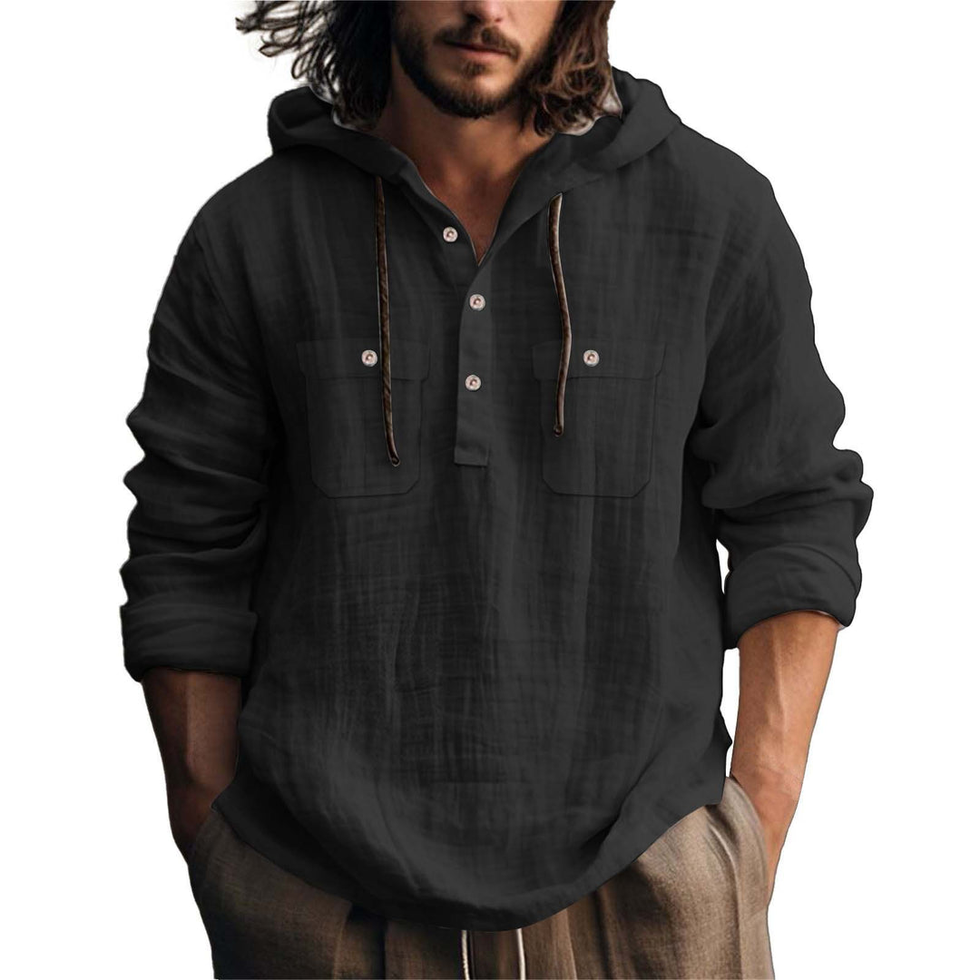 Herren lässiger Kapuzenpullover mit Knopfleiste und praktischen Taschen Echoarchiv