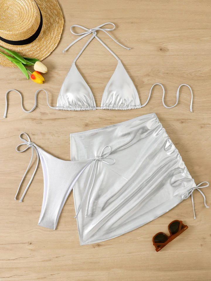 Damen Bikini-Set mit glänzendem Triangel-Oberteil und hohem Taillenschnitt Echo Archiv