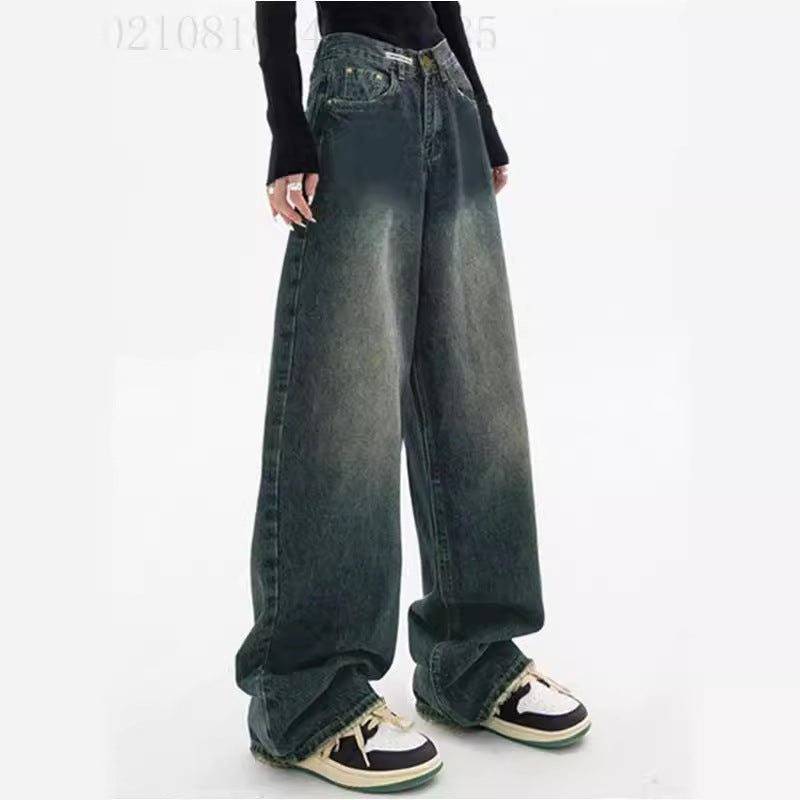Damen nan hochgeschnittene extraweite Baggy-Jeans mit überlangem Saum und Vintageoptik Echo Archiv