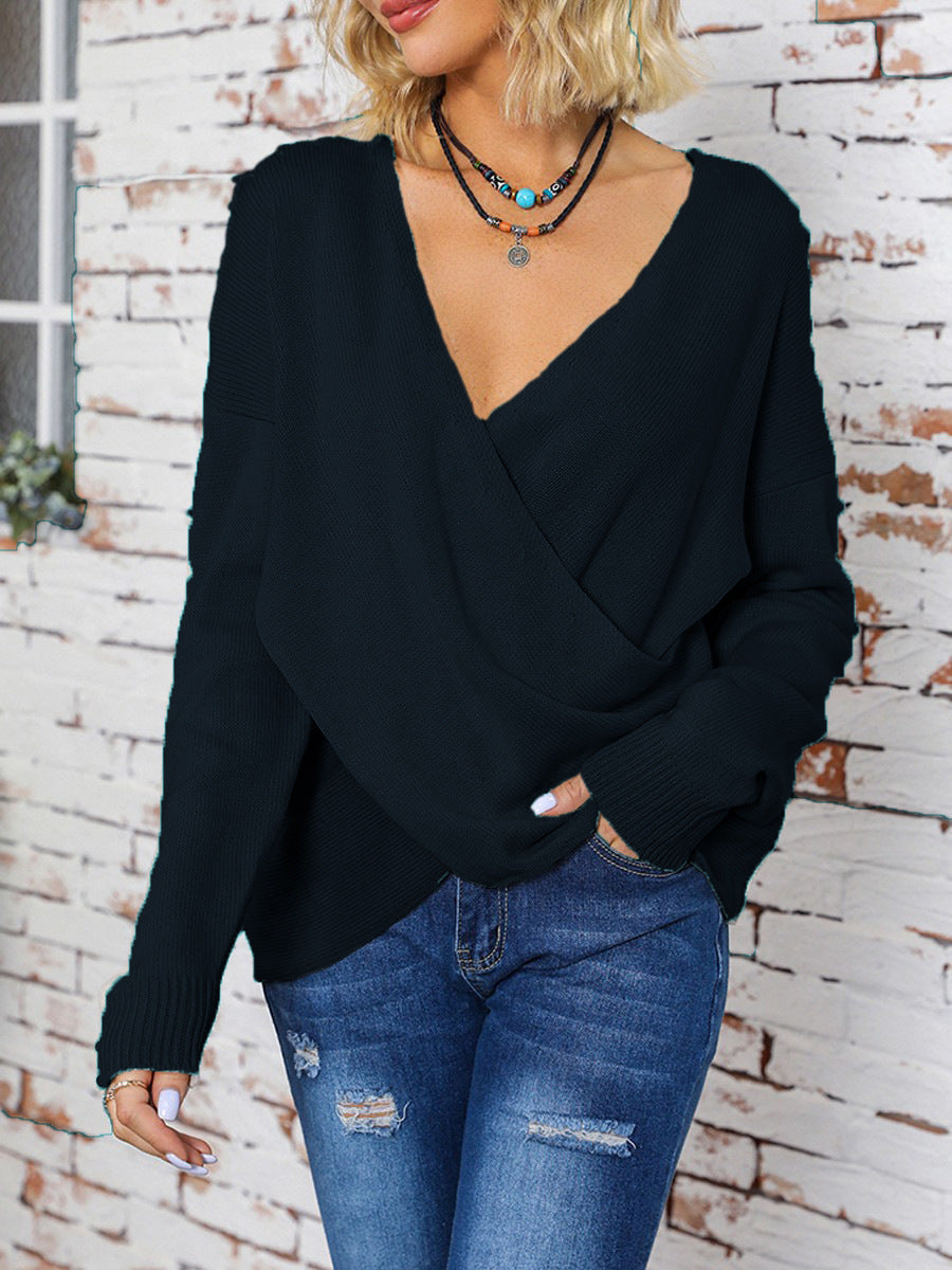 Damen Wickel-Strickpullover mit tiefem V-Ausschnitt und überschnittenen Ärmeln Echo Archiv