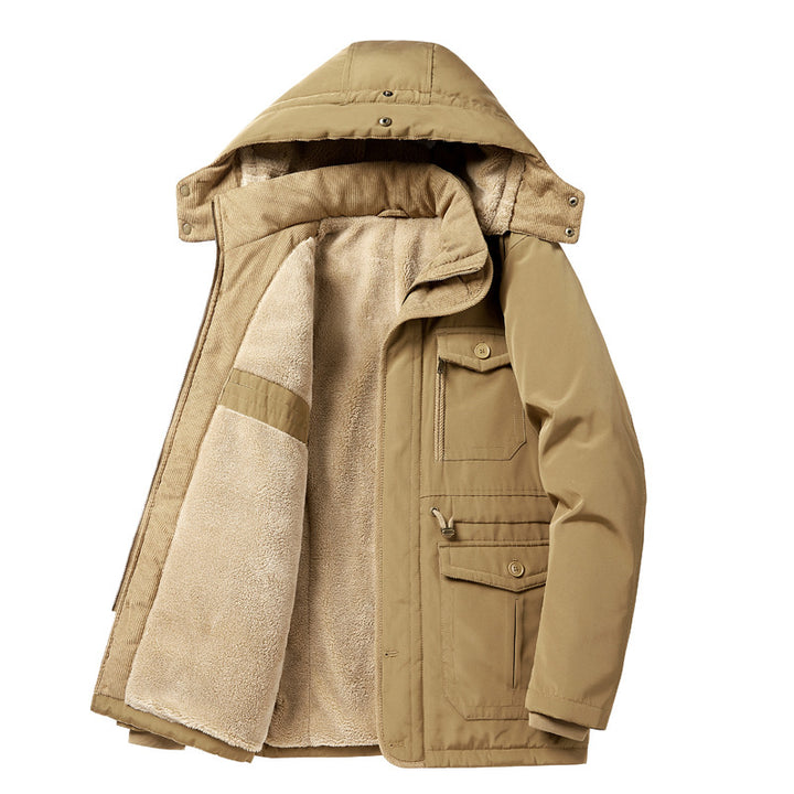 Herren wattierte Parka-Jacke mit Teddyfutter, Kapuze und multifunktionalen Taschen Echoarchiv