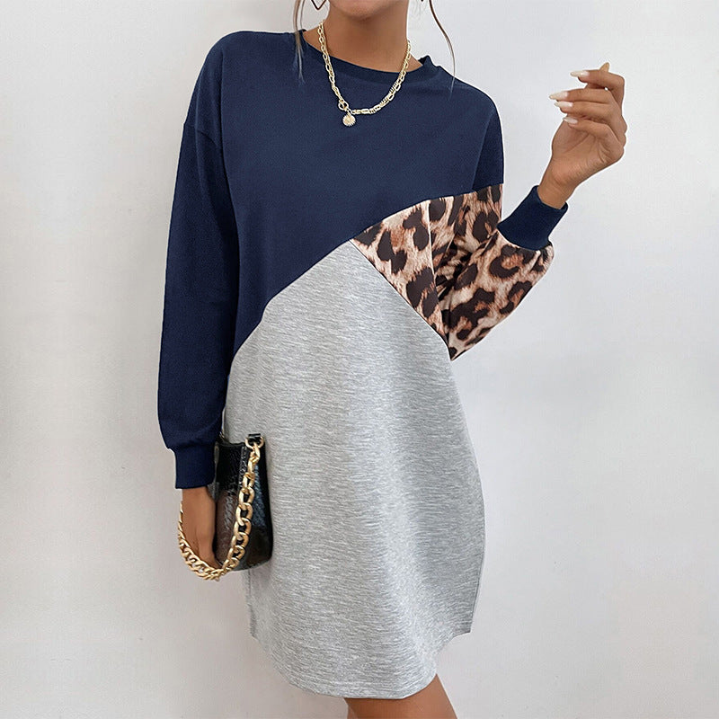 Damen Colorblock-Sweatkleid mit Leo-Ärmel und lockerer A-Linien-Silhouette Echoarchiv
