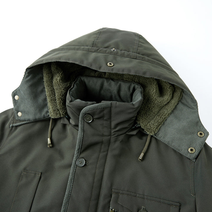 Herren wattierte Parka-Jacke mit Teddyfutter, Kapuze und multifunktionalen Taschen Echoarchiv