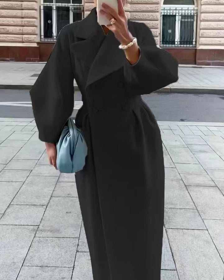 Damen Maxi-Wickelmantel mit seitlichem Schlitz und Ballonärmeln – Avérine