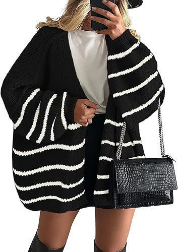 Damen Oversize Strickcardigan mit Ballonärmeln und offener Front Echoarchiv