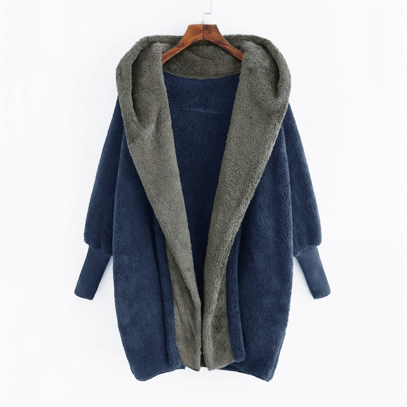 Damen Oversized Kunstfell-Kapuzenmantel mit kontrastierender Teddy-Innenseite und Rippbündchen Echo Archiv