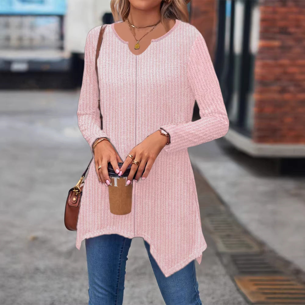 Damen Ripp Longsleeve Tunika mit asymmetrischem Saum Echoarchiv