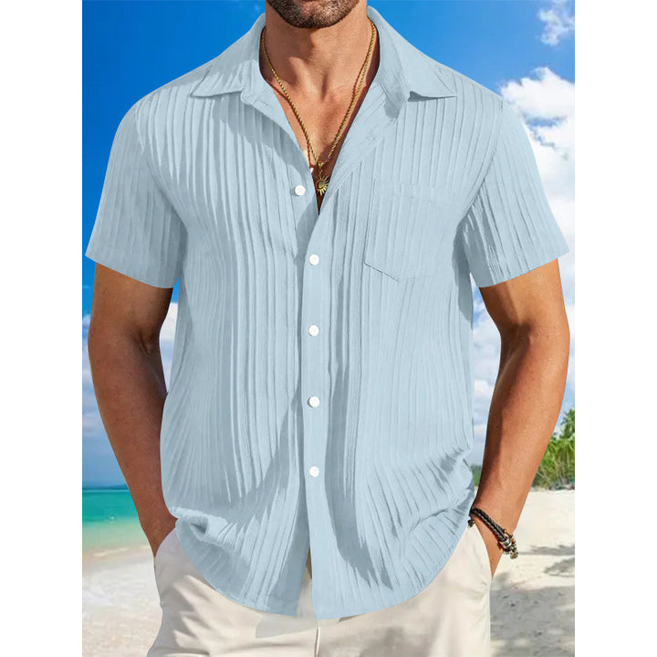 Herren Kurzarm Crinkle-Hemd mit Reverskragen und Brusttasche – Arvello