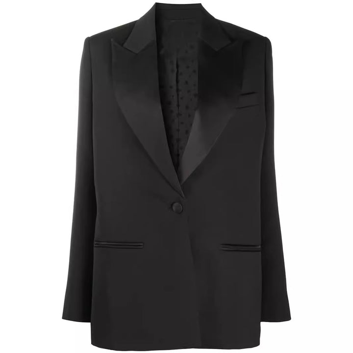 Damen Oversize Einreihiger Longblazer mit Satin-Schalkragen und cleanem Tailoring Echoarchiv