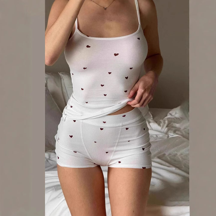 Damen Schlafshorts-Set mit süßem Herzmuster Echo Archiv
