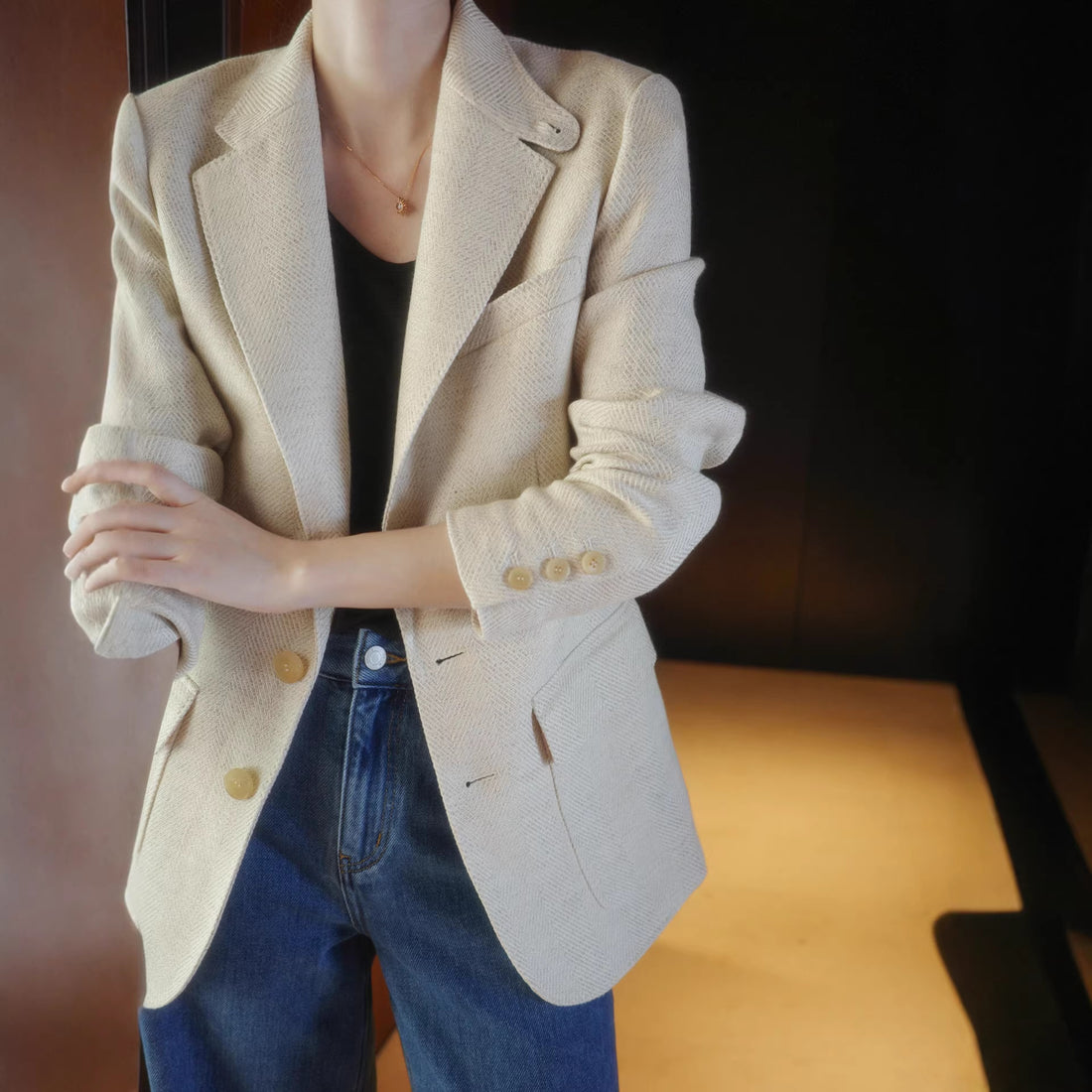 Damen Eleganter Strukturierter Blazer Echoarchiv