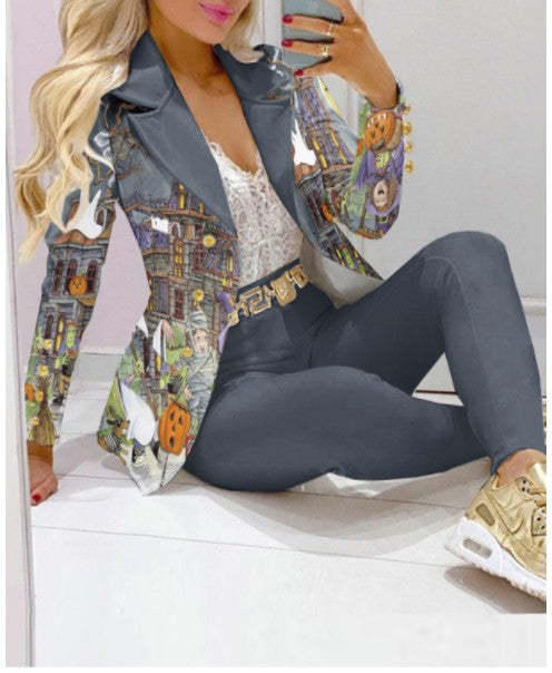 Damen Zweiteiliges Blazer-und-Hose-Set mit Schmetterlingsprint und glamourösem Glitzereffekt – Valéne