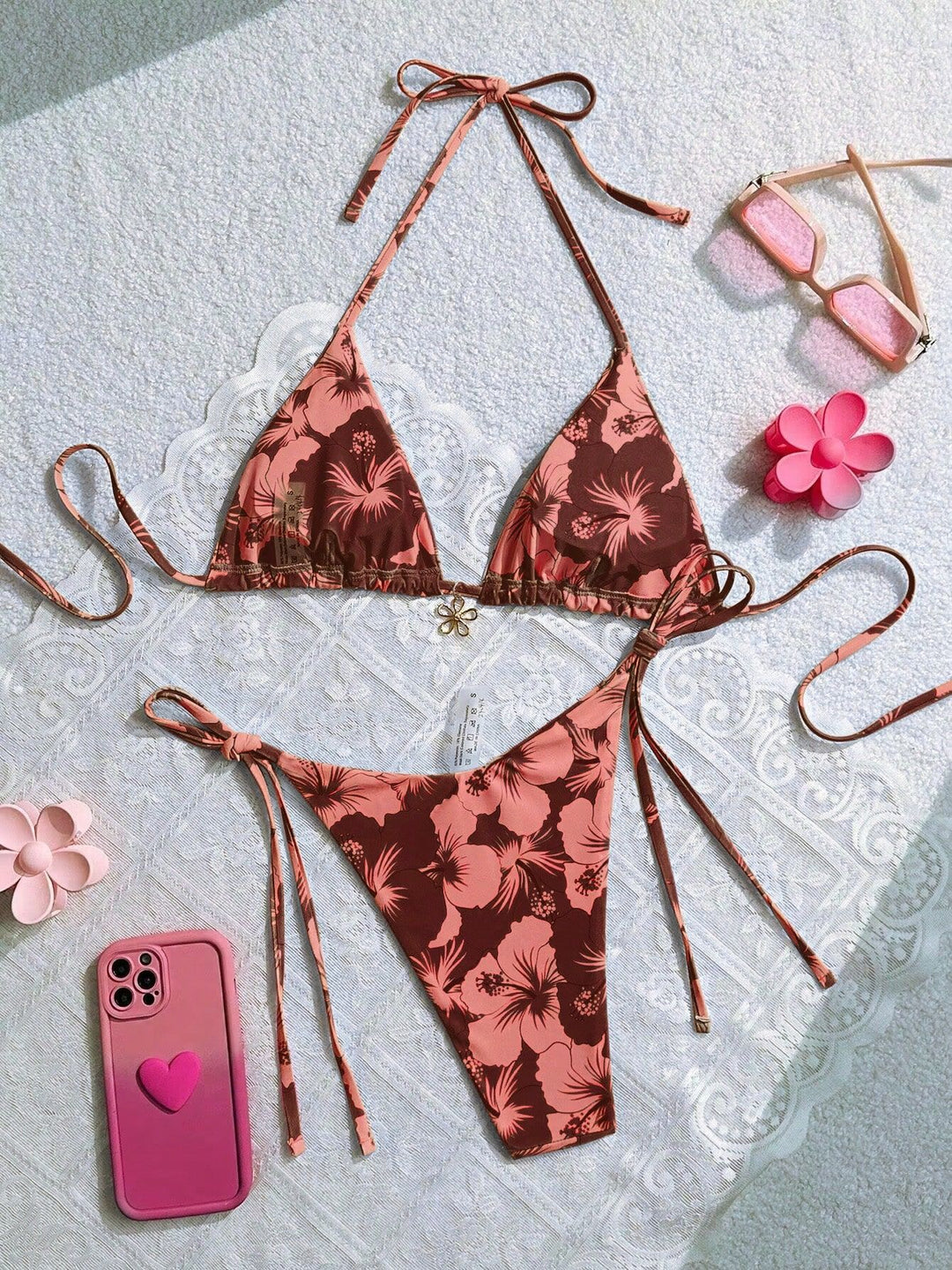 Damen Triangel-Bikini mit floralen Akzenten und raffinierten Bindebändern Echo Archiv