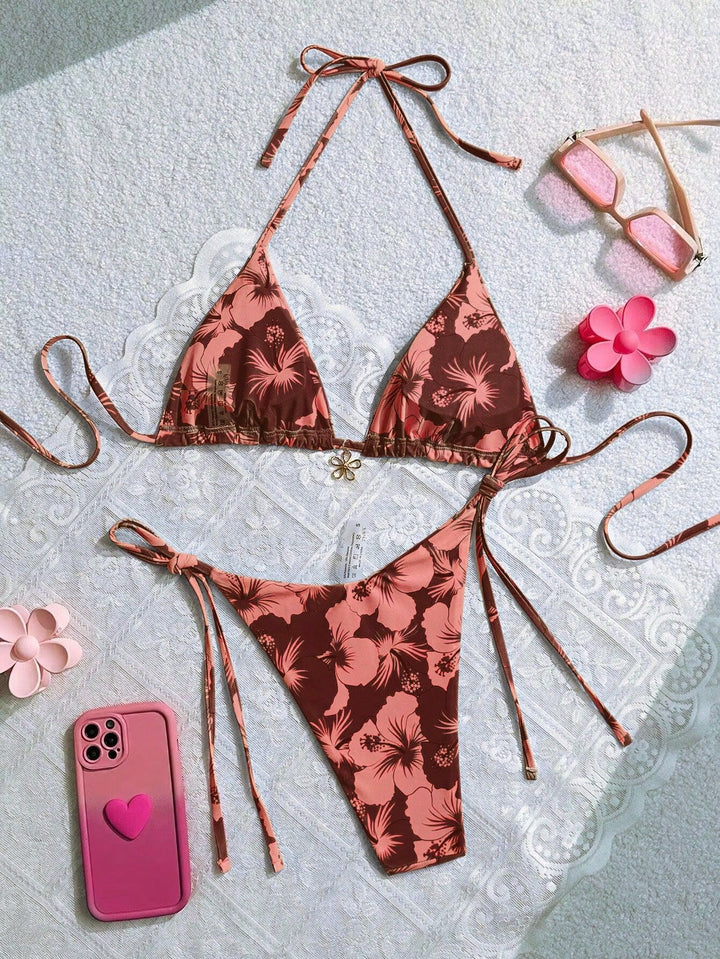 Damen Triangel-Bikini mit floralen Akzenten und raffinierten Bindebändern Echo Archiv