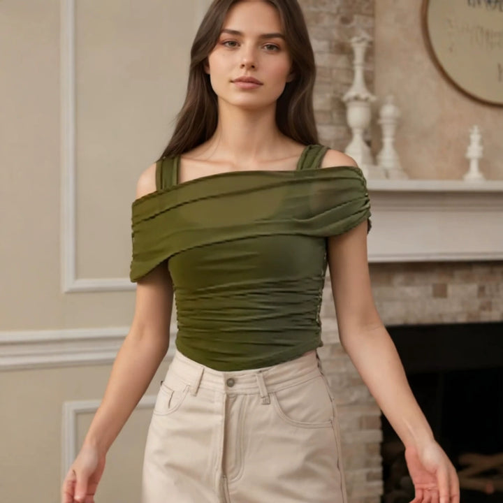 Damen Off-Shoulder Oberteil mit Raffung Echo Archiv