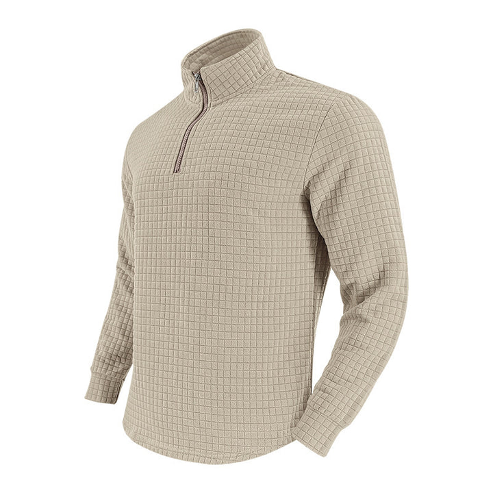 Herren Stepp-Quarter-Zip-Pullover mit Karomuster und Stehkragen Echoarchiv