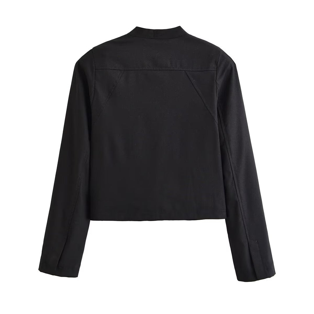 Damen Kurze Taillierte Blousonjacke mit Stehkragen, dekorativen Schlaufen und Teilungsnähten Echo Archiv