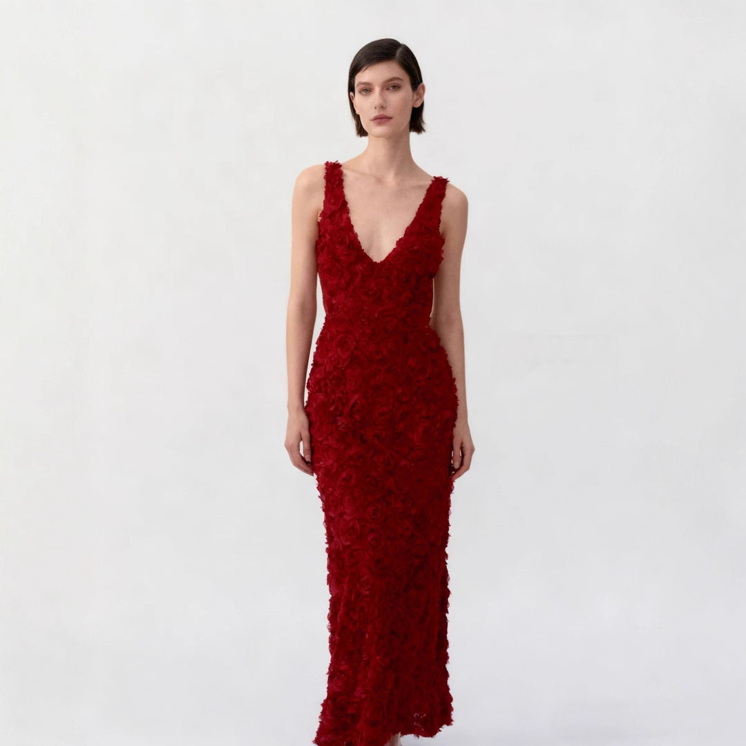 Damen Maxikleid mit opulentem Blumendesign und tiefem V-Ausschnitt Echo Archiv