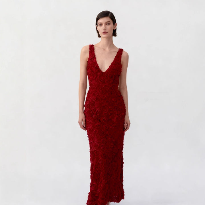 Damen Maxikleid mit opulentem Blumendesign und tiefem V-Ausschnitt Echo Archiv