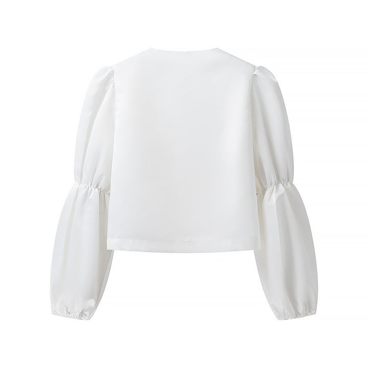 Damen Glänzende Satin‑Bluse mit voluminösen Puffärmeln Echo Archiv