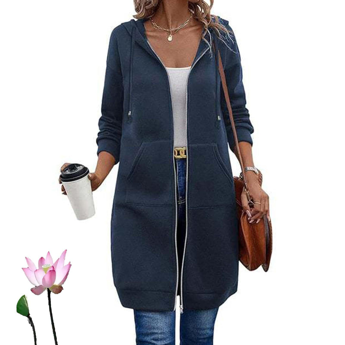 Damen Langer Kapuzenmantel mit Taschen – Montévia