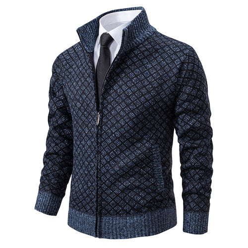 Herren Strickjacke mit modernem Zipper und grafischem Design Echoarchiv
