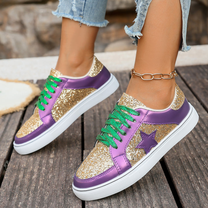 Damen modische Plateausneaker mit Glitzerpanelen, Sternapplikation und gepolsterter Komfortsohle Echo Archiv