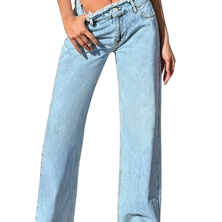 Damen High-Waist Schlagjeans mit rohem Bund und weitem Bein Echo Archiv