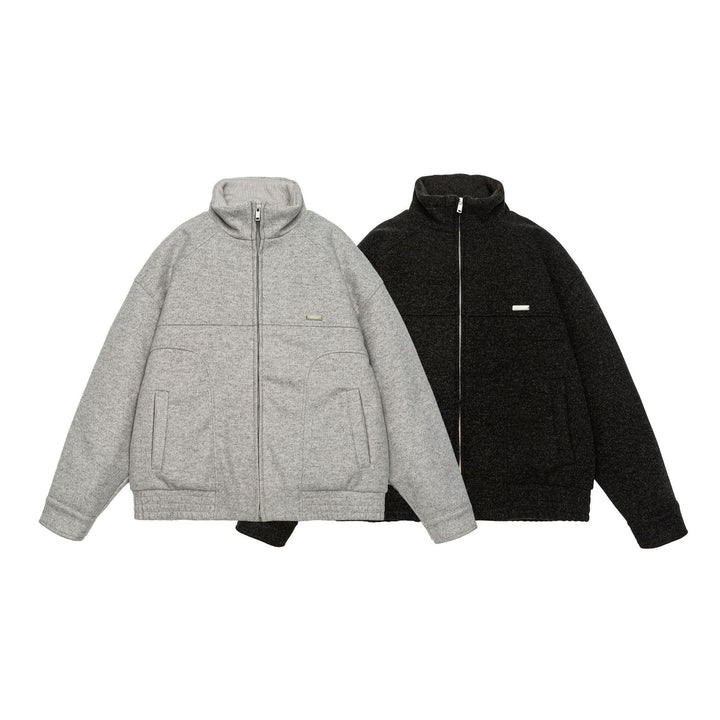 Herren Kurz geschnittene Boxy-Wollfleece-Jacke mit hohem Stehkragen und durchgehendem Reißverschluss Echoarchiv