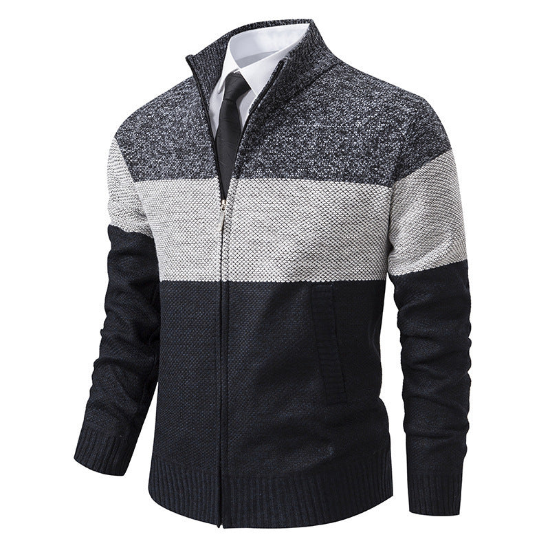 Herren modische Strickjacke mit strukturiertem Farbblockdesign Echoarchiv