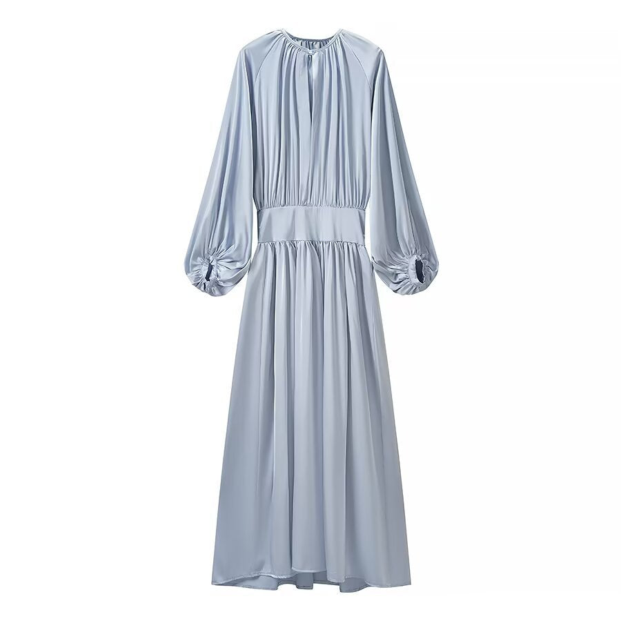 Damen Midaxi-Kleid aus Satinoptik mit geraffter Taillenblende und voluminösen Ballonärmeln Echo Archiv