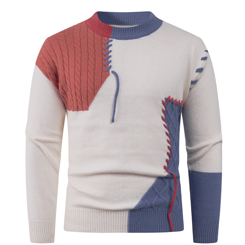 Herren nan Patchwork-Strickpullover mit Zopfstrick-Einsätzen und dekorativen Nahtapplikationen Echo Archiv