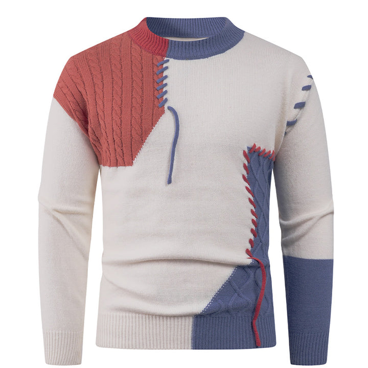 Herren nan Patchwork-Strickpullover mit Zopfstrick-Einsätzen und dekorativen Nahtapplikationen Echo Archiv