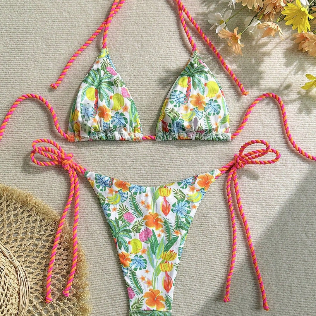 Damen Triangel-Bikini mit buntem Blumenmuster und trendigen Bindebändern Echo Archiv