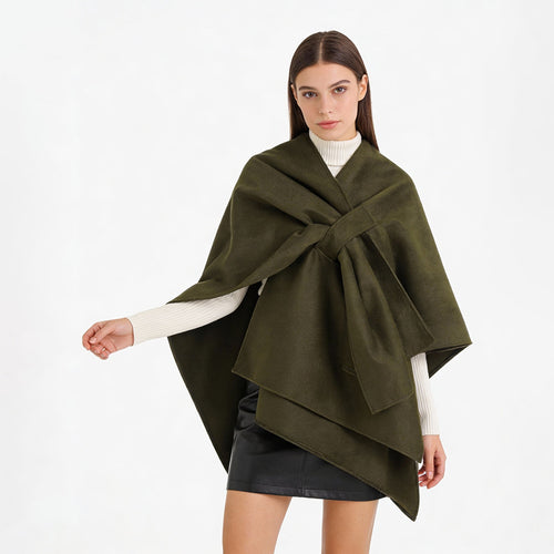 Damen Eleganter Wickel‑Cape mit Knotenverschluss und fließender Drapierung Echo Archiv