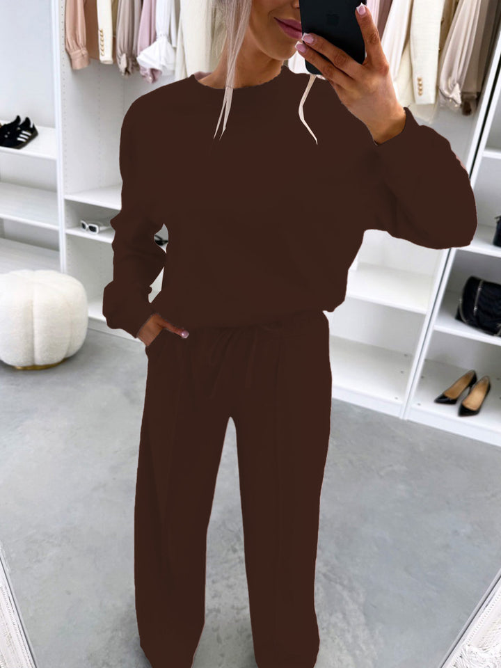 Damen Casual-Loungewear-Set mit Oversize-Batwing-Pullover und weitem Jersey-Hosenbein Echoarchiv