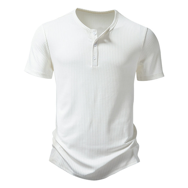 Herren stylisches Kurzarm-Henley-Shirt mit strukturiertem Design und zwei Knopf-Details Echoarchiv