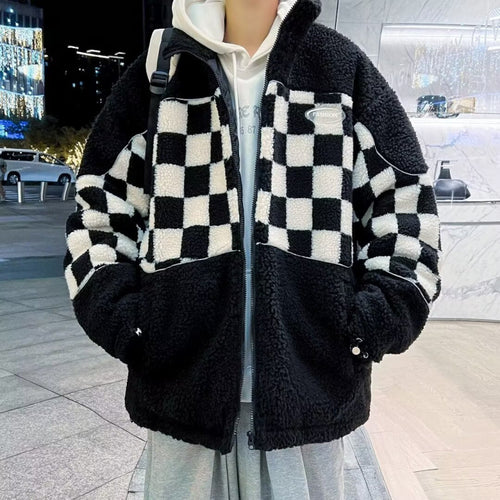 Unisex Karierte Fleecejacke mit Reißverschluss und praktischen Taschen Echoarchiv
