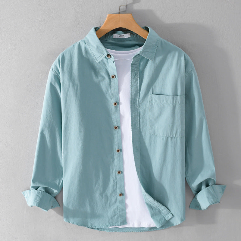 Herren Leichtes Baumwoll-Layering-Overshirt mit Kentkragen, Holzknöpfen und aufgesetzter Brusttasche Echoarchiv