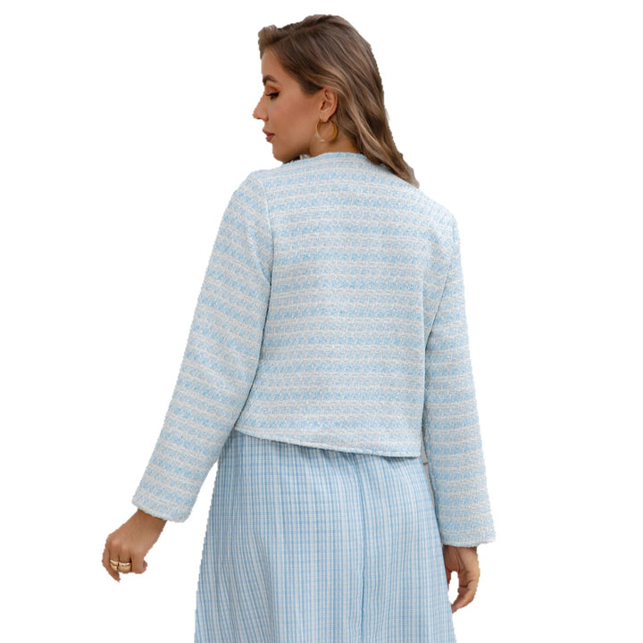 Damen Zweiteiliges Bouclé-Jacken-Set mit tailliertem Gingham-Midikleid Echoarchiv