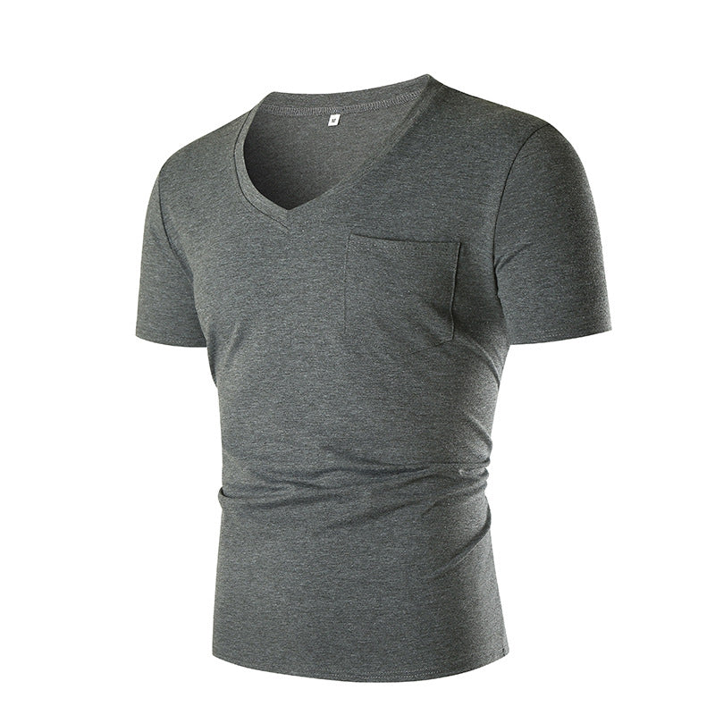 Herren V-Ausschnitt T-Shirt mit Brusttasche und figurbetonter Passform Echoarchiv