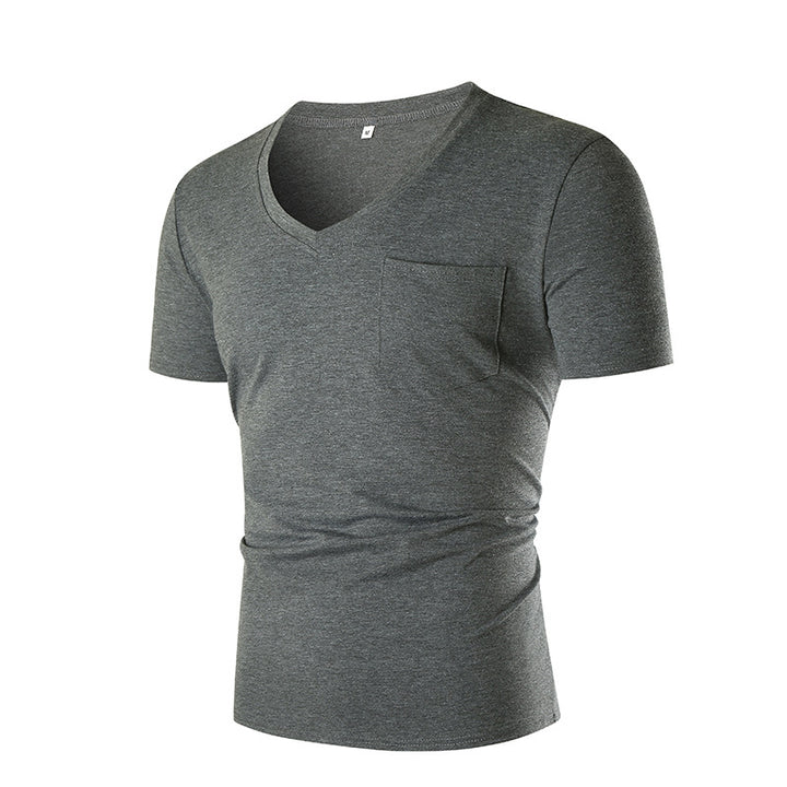 Herren V-Ausschnitt T-Shirt mit Brusttasche und figurbetonter Passform Echoarchiv